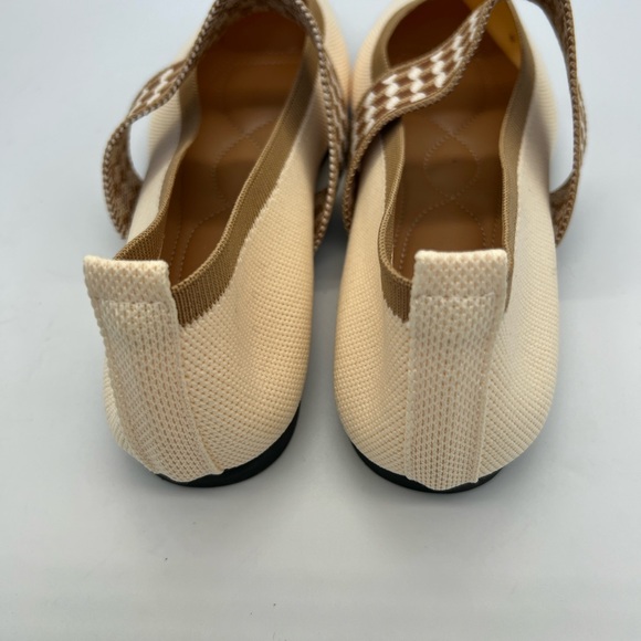 Women’s Cream Mary Jane Flats with Tan Check Strap - Picture 6 of 7